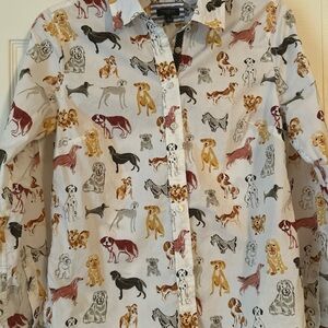 Talbots Long Sleeve Dog Print Blouse Size Petite Small